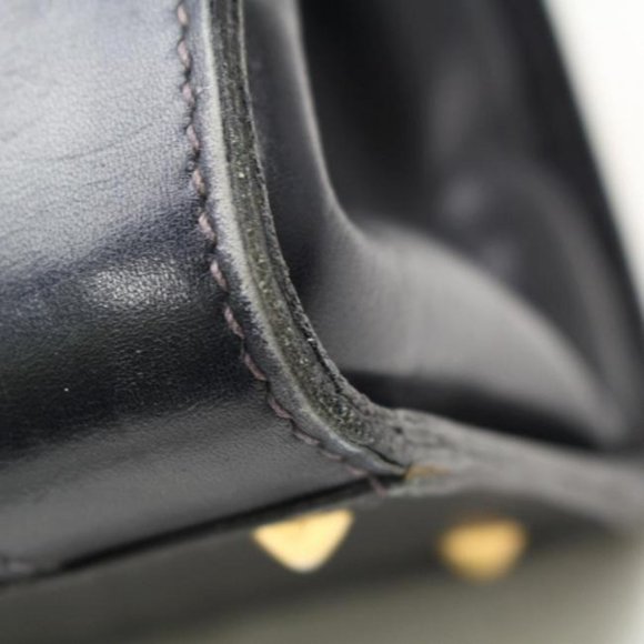 Gucci Navy Blue Leather Horse-bit Top Handle Satchel W Gold Horseshoe Accents - Picture 4 of 11